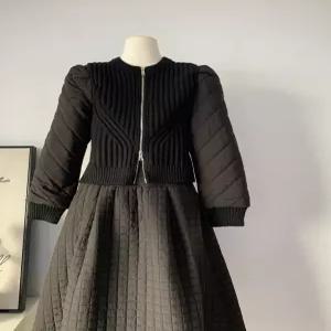 니트 집업 & 퀼팅 스커트 (뒷밴딩) 투피스 세트