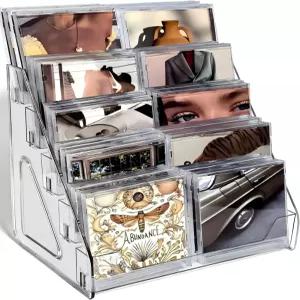 윙라이프 5단 아크릴 CD 랙 디스플레이 홀더 계단식 보관 최대 35개의 표준 케이스 선반 음악 디스크 DVD