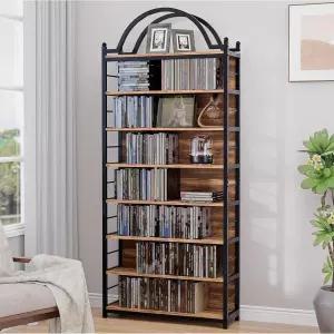 MUVJUG 78.7인치 미디어 저장 타워 8단 CD 랙 및 DVD 선반 거실 침실 홈 엔터테인먼트 러스틱 브라운을