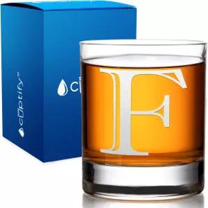 큐프티파이 모노그램 이니셜 레터 F 에칭 위스키 잔 10.25온스 록스 칵테일 남녀 맞춤 선물