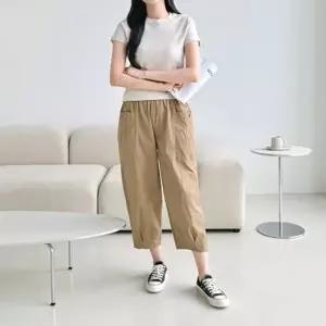 [라일리여성의류] Rly 워싱면키키얀 더블포켓 밑단주름 컴포트 8부바지