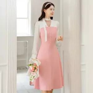 XXL까지) 아텔라 배색 타이 트위드 플레어 원피스 봄 가을 하객룩 오피스룩 모임룩 격식룩 빅사이즈