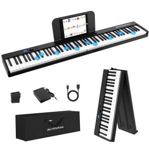 휴대용 무게 88키 접이식 디지털 키보드 피아노, 풀사이즈, 우드 그레인, 미디 블루투스, 성인용, 초보자용