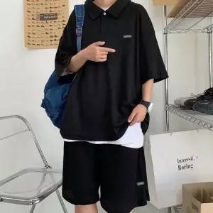 남성용 좋은 카라 반팔티 반바지 캐주얼 라운드넥 여름 의류