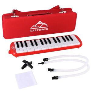 이스트록 32 키 멜로디카 악기 키보드 소프라노 피아노 스타일, 마우스피스 튜브 세트 및 초보자를 위한 휴대용 가방 선물 빨간색