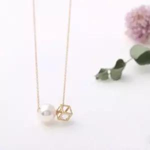 정품 14K GOLD 8mm 진주 큐브 목걸이 기본형 41cm W042F02