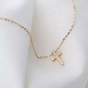 정품 14K 골드 심플 미니 십자가 목걸이 연장형 45cm W039D2D