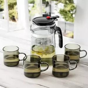 차포트 찻잔세트 700ml 4인 블랙 선물 커피잔 티웨어 (WFHEXZ1)