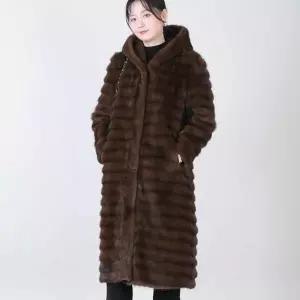 애비뉴투지 엄마옷 에코퍼 인조밍크 페이크퍼 후드 여성 겨울 맥시 스냅 롱 코트 J01607