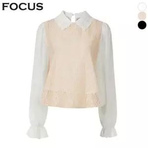 [포커스] 크로셰 레이스 배색 시스루 블라우스_VF6S1BL5021