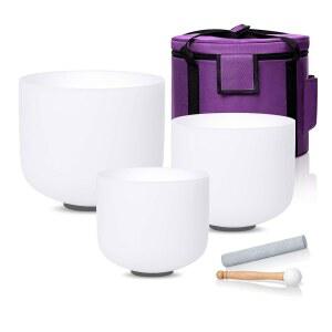 사운드엘로 7-11인치 432Hz 쿼츠 크리스탈 싱잉볼 3종 세트, 케이스 말렛 스웨이드 스트라이커와 함께하는 힐링 마인드풀 명상 요가 사운드 배스