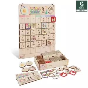 가베가족 메모리얼 만년달력 몬테소리 플러스 날씨 계절 시간 패널 감정 캘린더 원목 카렌다