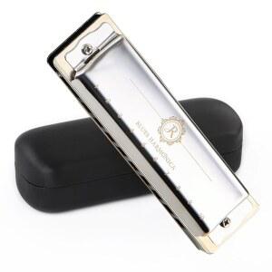 JDR North Harmonica Key of G 10 Holes 20 톤 블루스 하프 디아토닉 마우스 오르간 아르모니카, 성인 초급 전문가용 EVA 보호 케이스 포함 중급 록 재즈 선물 실버