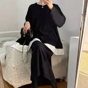 빅사이즈 601 기모배색일자치마세트 DRAV716