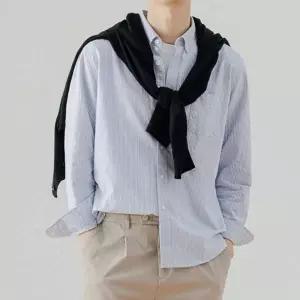 남성용 긴팔 스트라이프 카라 셔츠 봄가을 캐주얼 셔츠