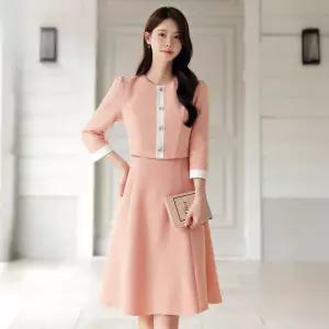 [시크라인] (~XXL까지) 로이멘 레이어드 트위드 플레어 원피스 봄 가을 하객룩 오피스룩 모임룩 격식룩 빅사이즈