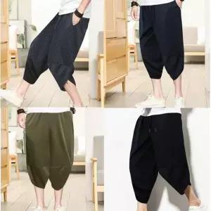 남성용 와이드 핏 밴딩 7부 배기 팬츠 릴렉스 하와이안 스타일 바지