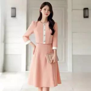 XXL까지) 로이멘 레이어드 트위드 플레어 원피스 봄 가을 하객룩 오피스룩 모임룩 격식룩 빅사이즈