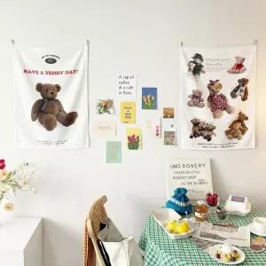 키치 대형 곰돌이 고양이 패브릭포스터 3type [인테리어 패브릭 곰 행잉 가리개 가림