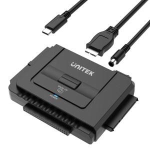 Unitek USB C to IDE 및 SATA Converter 외장 하드 드라이브 어댑터 키트, 범용 2.5/3.5 HDD/SSD 디스크, 원터치 백업 기능, 12V/2A 전원 포함