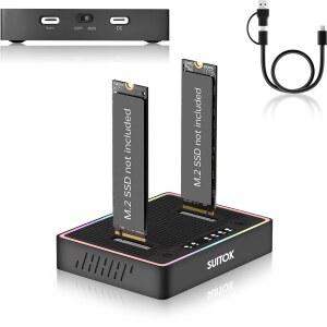 SUITOK M.2 복제기 클로너 듀얼 베이 오프라인 USB C to NVMe SATA 도크 스테이션, 20Gbps M2 리더 (M 키, B+M 키) PCIE NGFF 도킹, 22110 2280 2260 2242 2230 인클로저용 크기 - STK03