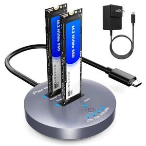 M.2 NVMe SSD 클론 도크, 10Gbps 듀얼 베이 to USB 인클로저 지원, 오프라인 클론, UASP, 3.2 2세대 어댑터 크기 2230 / 2242 2260 2280 22110 SSD용 도킹 스테이션, 2x8TB 지원
