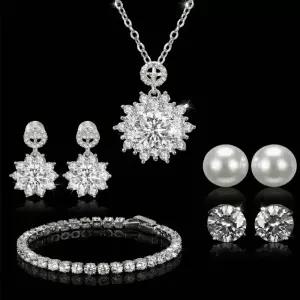 메르베 천연다이아 주얼리 세트 천연 다이아 목걸이 큐빅 진주 귀걸이 테니스 팔찌 5종세트