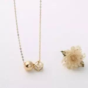 정품 14K GOLD 7mm 볼 큐브 금 체인 목걸이 W042F0B