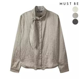 여성 글로시 타이 블라우스