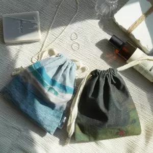 감성 패브릭 스트링 파우치 백 2type [고급 미니 면 천 주머니 더스트백 복조리 가방