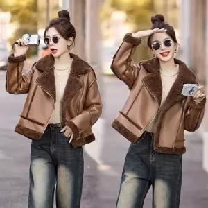 여자 가죽 자켓 털 일체형 반코트 추동 사슴 라이크 라이더복 보온 재킷 원픽4