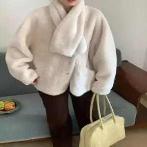 겨울 여성용 슬림핏 따뜻한 하프코트 매치한 퍼 가죽 머플러를 브이넥에 재킷 원픽4