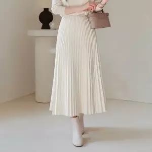 드리다 여성 가을 겨울 롱 울 플리츠 플레어 빅사이즈 밴딩 스커트 치마 출근 하객 오피스룩