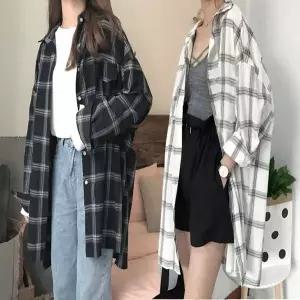 여성 셔츠 체크 롱남방 오버핏 데일리 루즈핏 남방 (WFJH426)