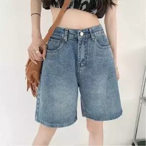 여성 반바지 데님 5부팬츠 여름 캐주얼 밴딩 청바지 (WFJGD7X)