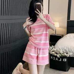 은창]투 패턴 스트라이프 캐쥬얼 상하의 바지 세트 티셔츠 투피스 홈웨어 셋업 바지 여름 반바지 반팔