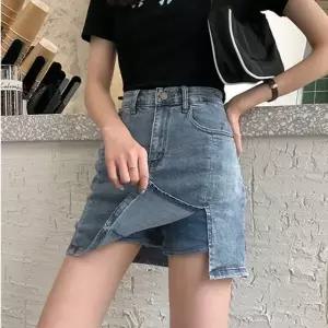 여자 페이크 데님 치마 짧은 청 치마바지 미니스커트