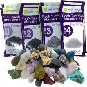 와이어주얼리 마다카르 록 텀블러 리필 키트 - 스톤 믹스 3파운드와 4단계 연마 그릿 및 폴리쉬 2개 배치