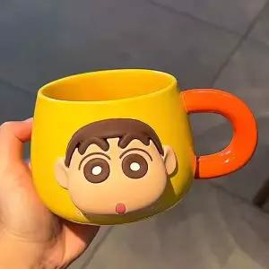 자석 머그컵 짱구 페이스 500ml 3D 옐로우 캐릭터머그