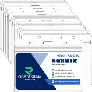 수평 배지 홀더 여분의 두꺼운 신분증 이름 방수형 재밀봉 지퍼가 있는 이름표 홀더100개