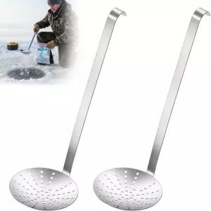 아셀레직 2개 스테인리스 스틸 얼음 낚시 스쿱 스키머 스푼 휴대용 슬러시 겨울 용품 액세서리용