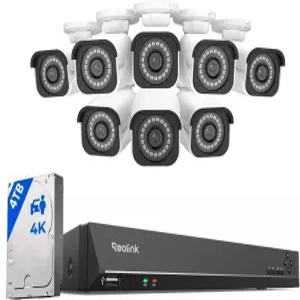 REOLINK 4K 카메라 시스템 RLK16800B8 8pcs H.265 PoE 유선 및 개인 차량 감지 8MP /4K 16CH NVR 4TB HDD로