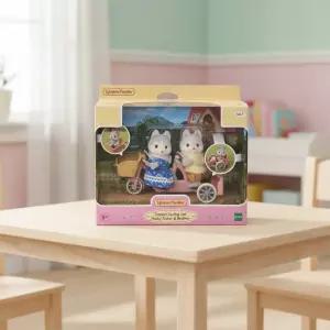 실바니안 패밀리 허스키 핑크 자전거 세트 캐릭터 미니어처 동물 인형 역할놀이 소품 강아지