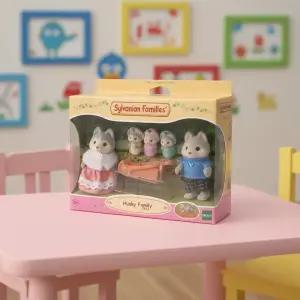 실바니안 패밀리 허스키 가족 강아지 인형 장난감 미니어처 피규어 역할놀이 썰매 소품 세트