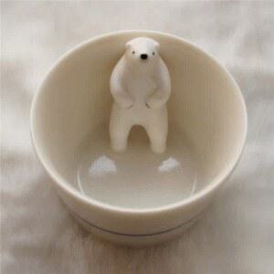 도자기 목욕하는 입체 눈물 북극곰 선뭉용 2개 목욕하는북극곰2개 다기 쌍의 술잔 사케컵