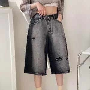 여자 스트릿 데미지진 버뮤다데님 워싱 여름 청반바지