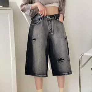여자 버뮤다데님 데미지진 워싱 SS 그런지 청반바지