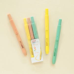 모리스 저스트클릭 내츄럴 형광펜 S 3색 세트 감성적인 컬러 뚜껑 캡 없는 노크식 원터치 클릭 펜