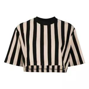써네이 스트라이프 패턴 크롭 티셔츠 베이지 / SN2PWH05AP-JE130-R05