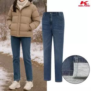 콜핑 2004PK863W 테이퍼드 중청 슬림핏 여자 겨울 워싱 기모 청바지